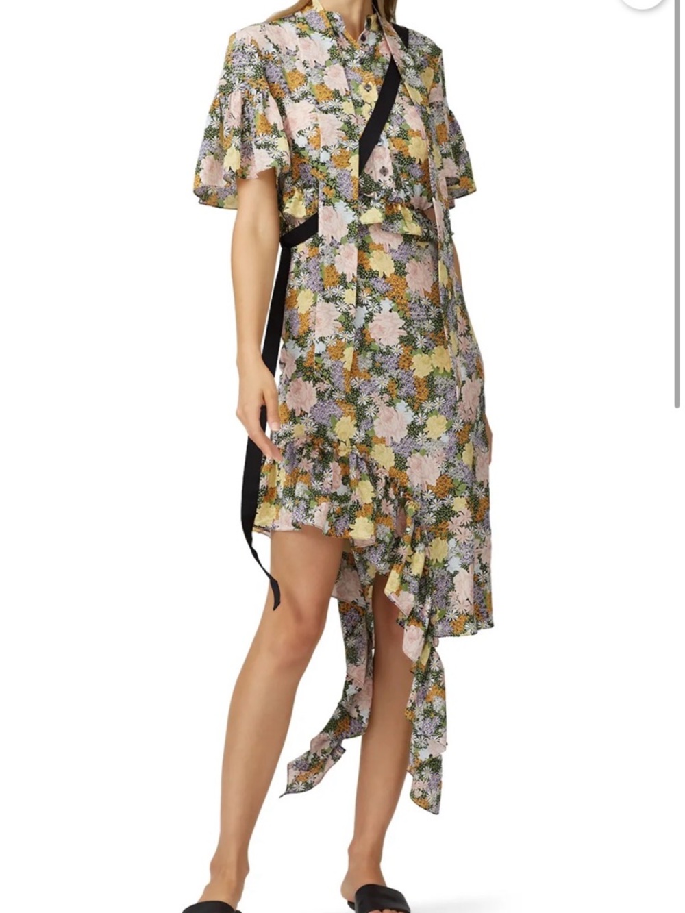 Floral High-Low Midi Dress with Black Tie - Picture 8 of 10